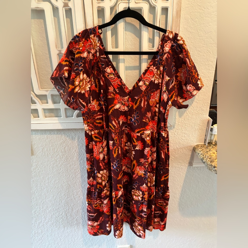 Old Navy Orange and Brown Ruffled Tiered Midi Sundress